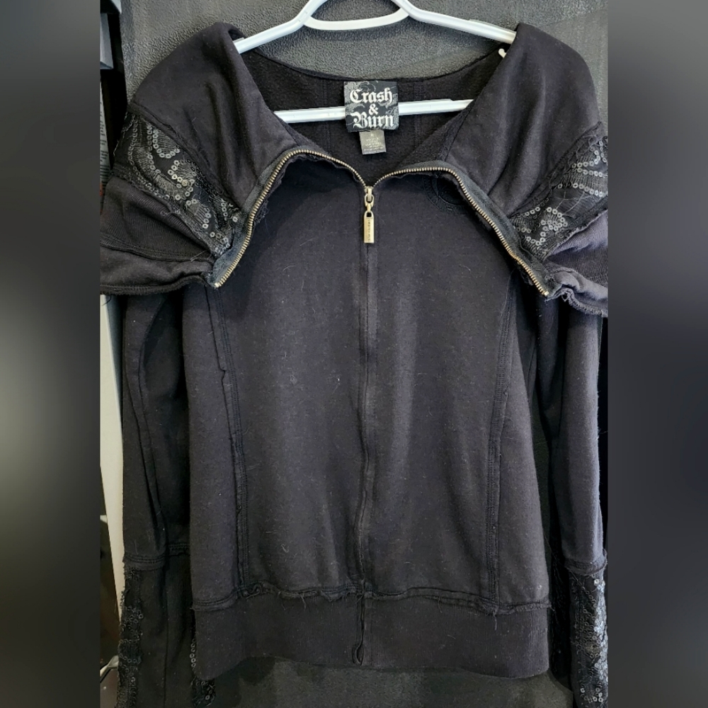 Black Crash and burn zip up hoodie